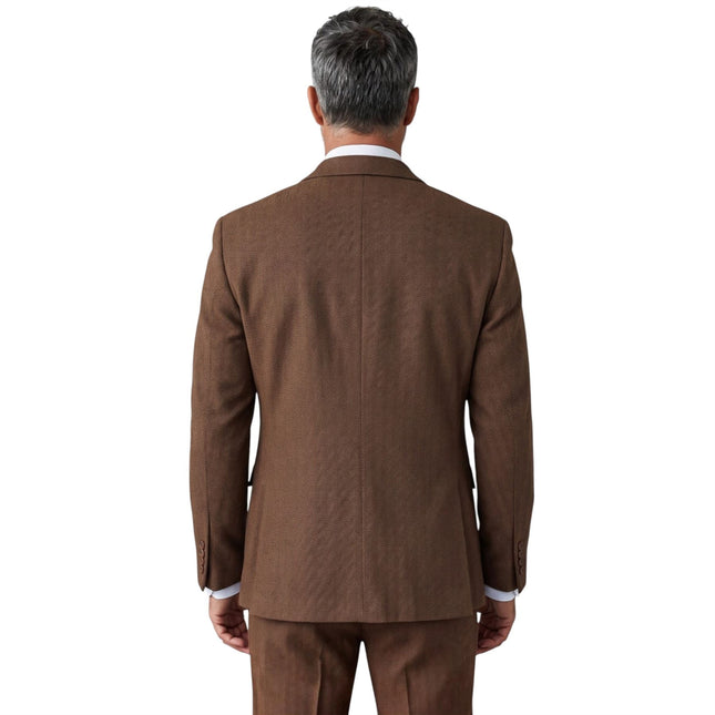 Men's Brown 3 Piece Tweed Herringbone Formal Suit -  IM4