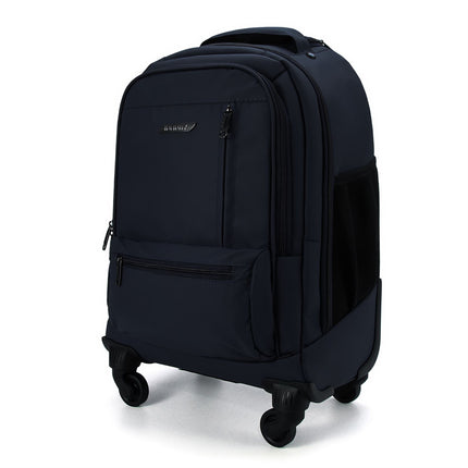 19" Black Wheeled Laptop Backpack Premium PU 4 Wheel Trolley Rucksack