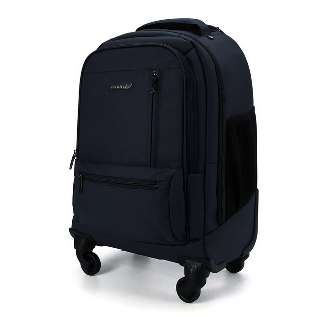19" Black Wheeled Laptop Backpack Premium PU 4 Wheel Trolley Rucksack