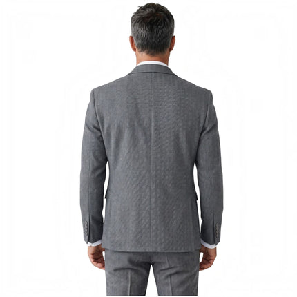 Men's Grey 3 Piece Tweed Herringbone Formal Suit -  IM4