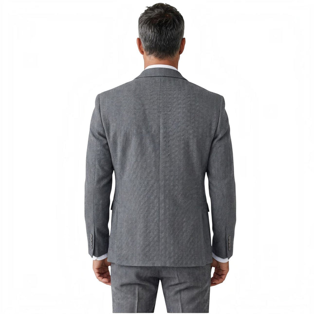 Men's Grey 3 Piece Tweed Herringbone Formal Suit -  IM4