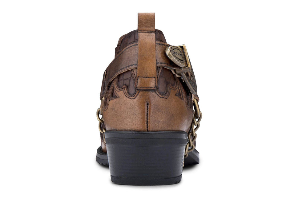 Men’S Tan Croc Leather Winklepicker Studded Western Biker Boots