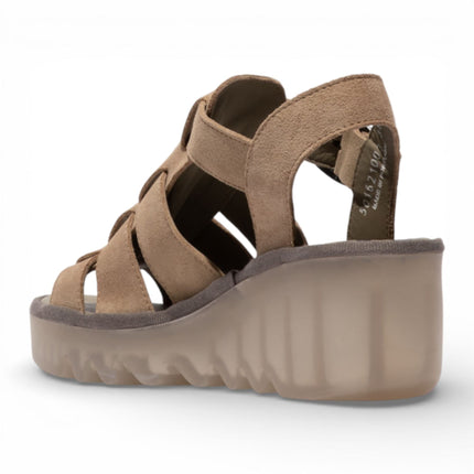 Fly London Women's BAIC621FLY Taupe Suede Leather Wedge Sandals