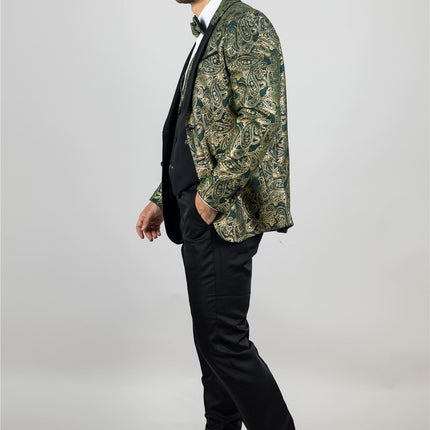 Men's 4 Piece Green Paisley Wedding Suit Tailor Fit