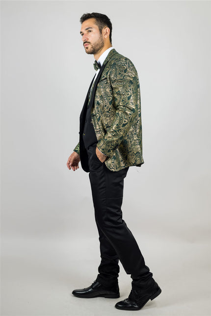 Men's 4 Piece Green Paisley Wedding Suit Tailor Fit