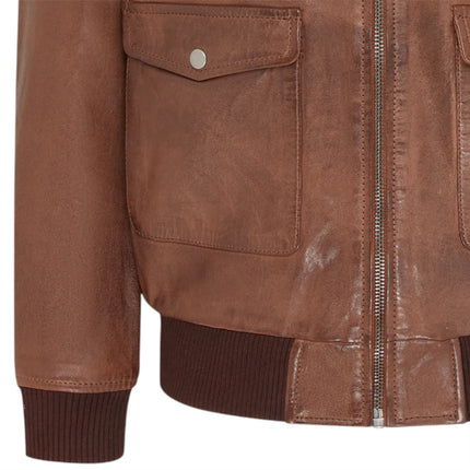 Men's Tan Brown Leather Bomber G-1 Aviator Collar Jacket  - Maverick