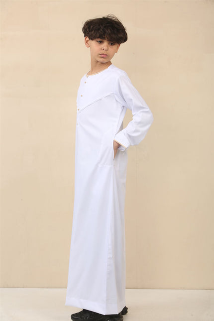 Kid's Boys White Omani Eid Thobe  Saudi Emirati Jubba Robe