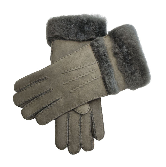 Infinity Leather Womens Grey Sheepskin Suede Gloves with Roll Up/Down Cuff