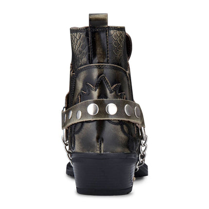 Mens Olive Snakeskin Winklepicker Cowboy Leather Ankle Boots