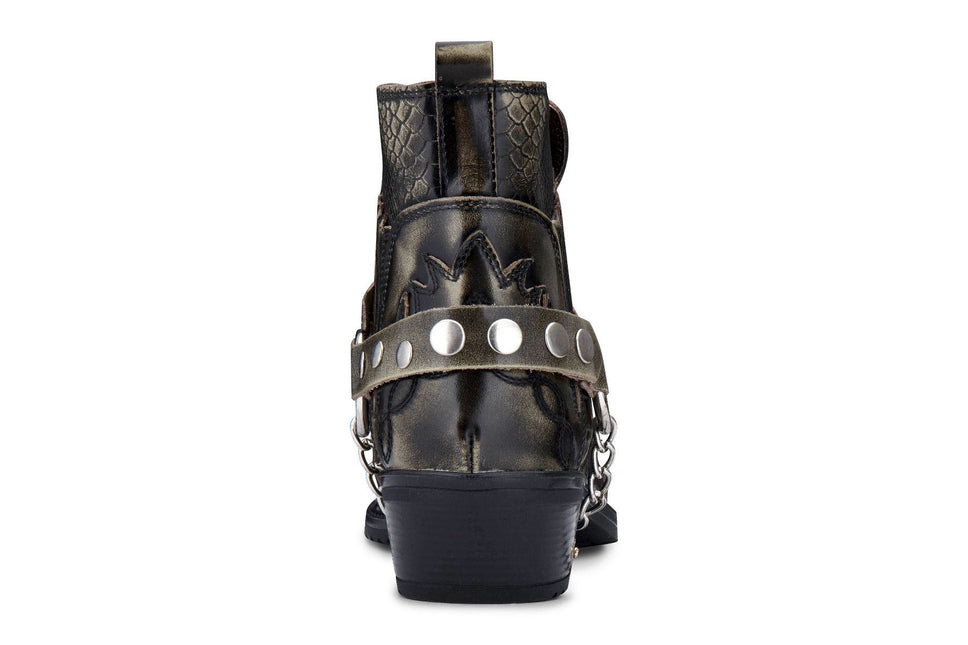 Mens Olive Snakeskin Winklepicker Cowboy Leather Ankle Boots