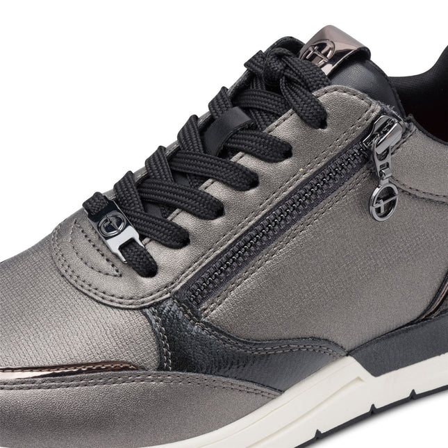 Tamaris Womens Pewter Silver Pink Fashion Lace-Up Zipped Sneakers Trainers