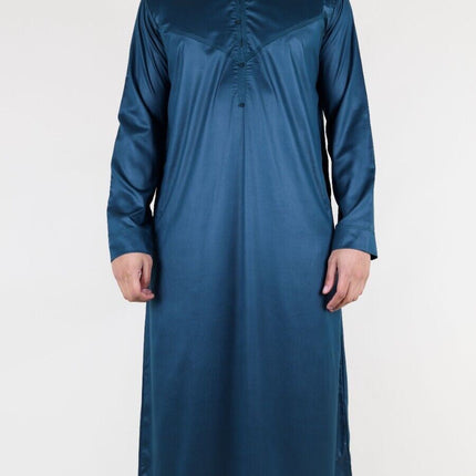 Men's Olive Green Thobe Robe Satin Emirati Islamic Jubba Eid Regular Fit