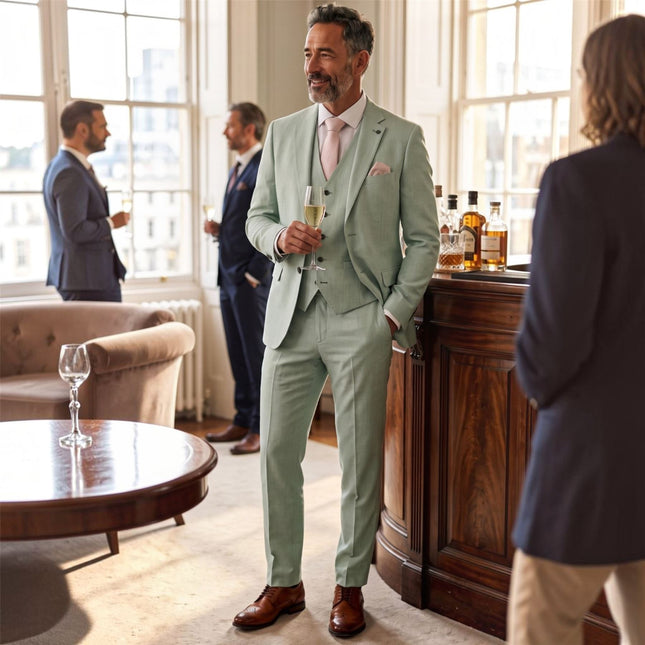 Men's Sage Green 3 Piece Tailored Fit Formal Suit - Belmont