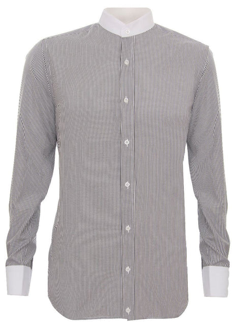 Mens Peaky Blinders Removable Collar Nehru Black Striped Collarless Shirt