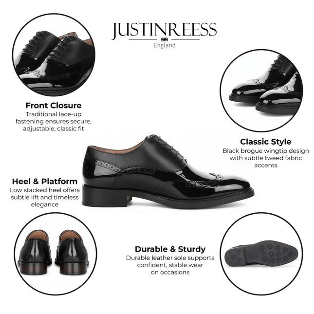 Justin Reess Men's Black Patent Leather Brogue Shoes - Harry