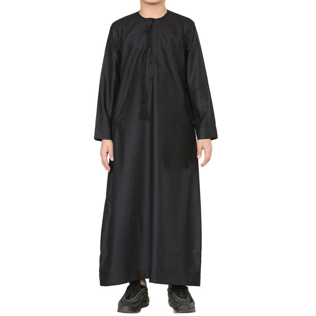 Boy's Kids Black Thobe Emirati Jubba Islamic Clothing Kaftan Eid String Tassel