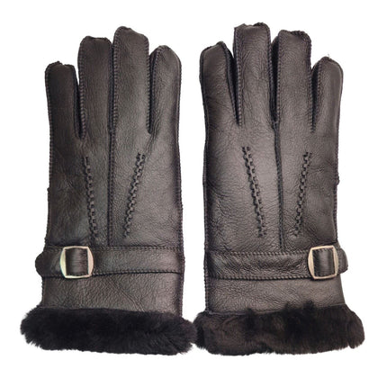 Infinity Leather Mens Black Luxury Sheepskin Leather Gloves With Buckle
