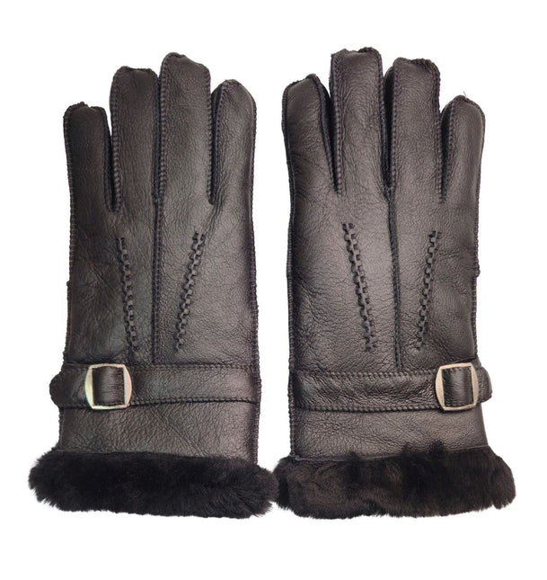 Infinity Leather Mens Black Luxury Sheepskin Leather Gloves With Buckle