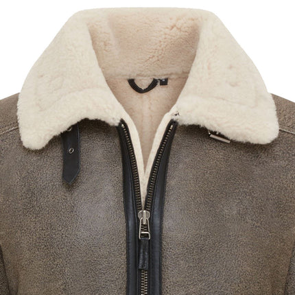 Men's Grey B3 Real Shearling Sheepskin WW2 Bomber Leather Flying Aviator Jacket