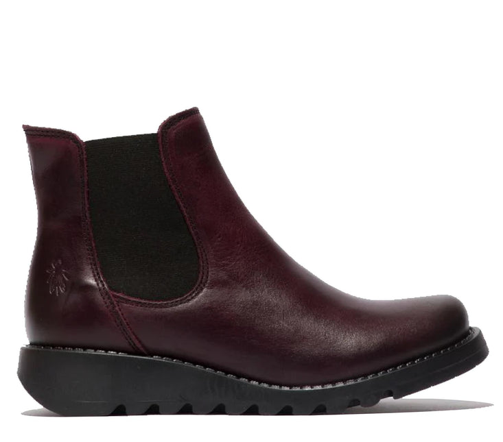 Fly London Womens Red Salv Chelsea Leather Ankle Casual Wedge Heel Boots