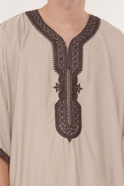 Men's Salmon Burgundy Moroccan Thobe Robe Djellaba Gandoura Eid Jubba- HM66