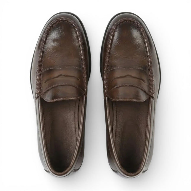 Mens Brown PU Leather Formal Dress Penny Loafers Casual Shoes