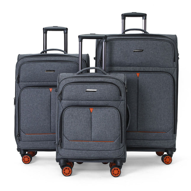 Soft Shell Black Linen Suitcase Set 8 Wheel Lightweight Travel Luggage
