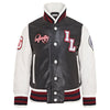 Kids Black Letterman Leather Varsity College Bomber Jacket
