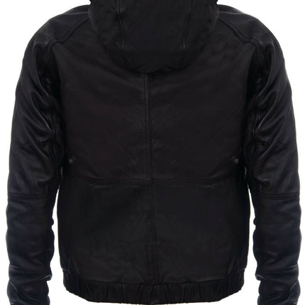 Men’s Casual Leather Hooded Bomber Jacket-Odesa