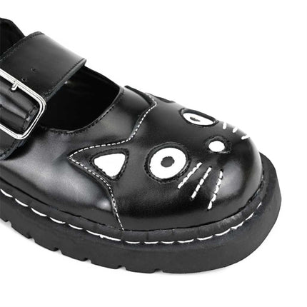 TUK Womens Mary Jane Kitty Black Leather Platform Goth Shoes - T2025