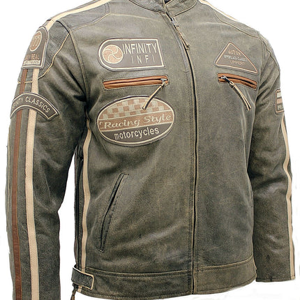 Mens Racing Leather Biker Jacket-Portland