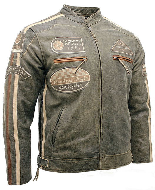 Mens Racing Leather Biker Jacket-Portland