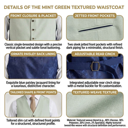 Men's Sage Green Waistcoat Formal Vest - Belmount