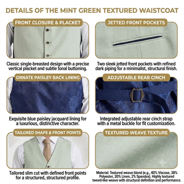 Men's Sage Green Waistcoat Formal Vest - Belmount