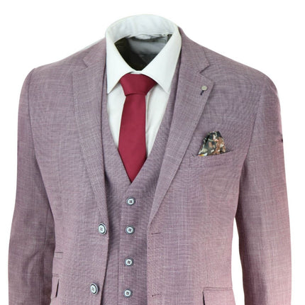 Mens 3 Piece Blush Pink Linen Summer Spring Classic Suit