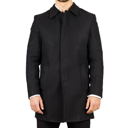Men's Wool Blend Classic Collar Black Overcoat