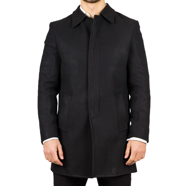 Men's Wool Blend Classic Collar Black Overcoat
