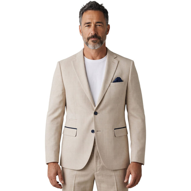 Men's Cream Checked Tailored Fit Blazer - Regent