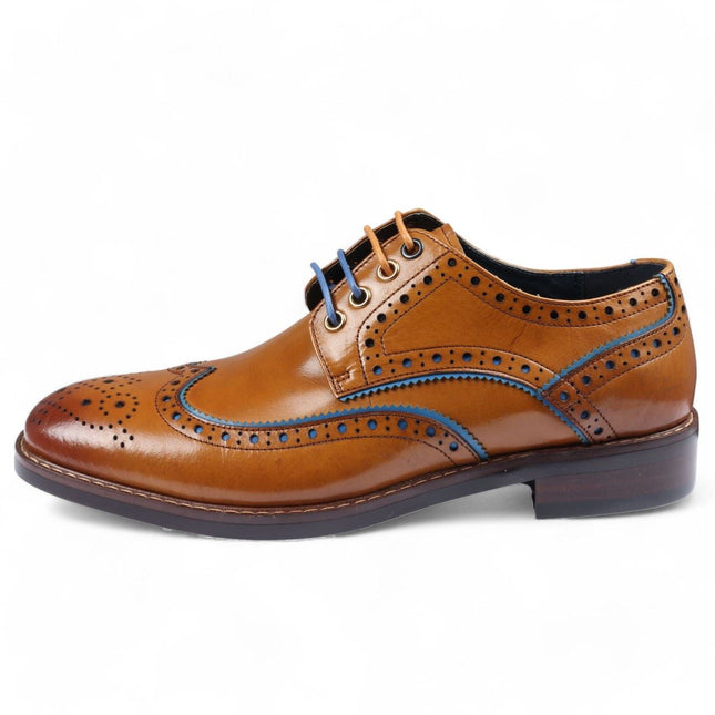 Justin Reess Men's Brown Brogue Leather Classic Dress Shoes- Simon