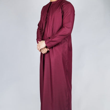 Men's Red Thobe Emirati Islamic Jubba Robe Eid Tassel Slim Fit