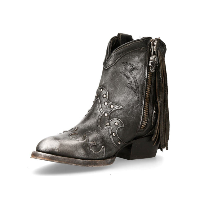 New Rock Grey Leather Fringed Pointed Cowboy Boots - WSTM003-S1