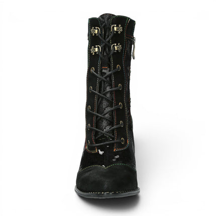 Laura Vita Women's Gothic Victorian Black Leather Heeled Lace-Up Boots - Oanelo-03
