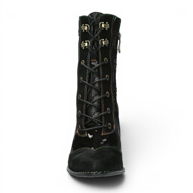 Laura Vita Women's Gothic Victorian Black Leather Heeled Lace-Up Boots - Oanelo-03