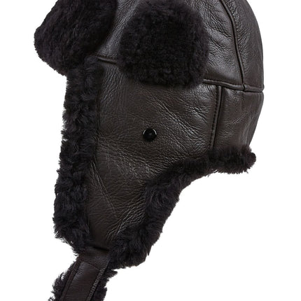 Mens Brown RAF Aviator Sheepskin B-55 Trapper Hat Winter Warm Leather Navigator Hat