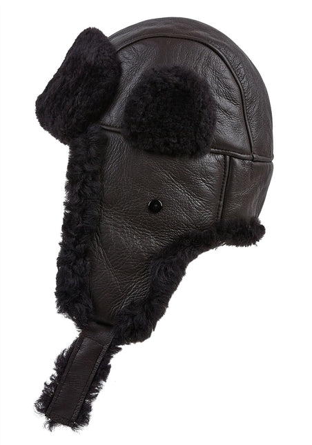 Mens Brown RAF Aviator Sheepskin B-55 Trapper Hat Winter Warm Leather Navigator Hat