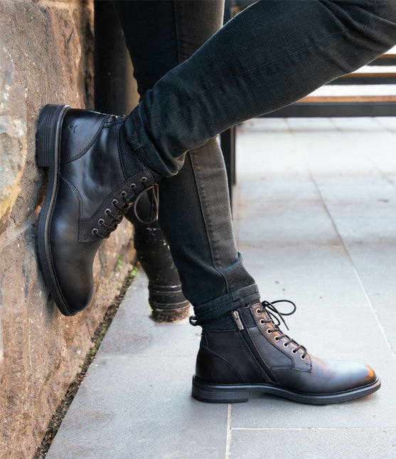 Windsorsmith Mens Black Leather Casual Chelsea Chukka Ankle Boots - Beau