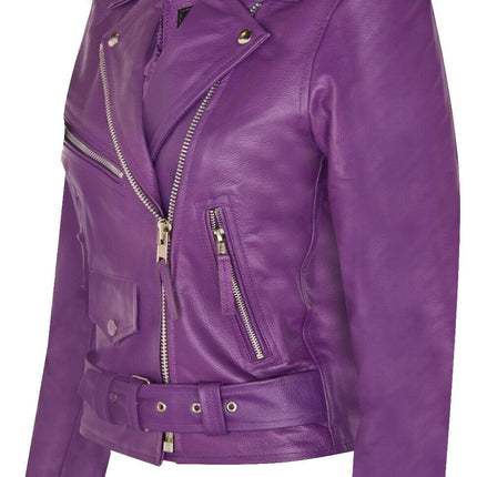 Women's Cowhide Brando Leather Biker Jacket-Murcia