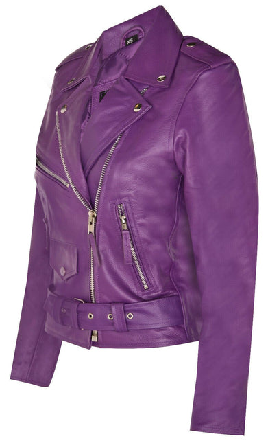 Women's Cowhide Brando Leather Biker Jacket-Murcia