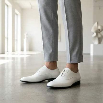 Men's Formal White Patent PU Leather Oxford Dress Brogue Shoes