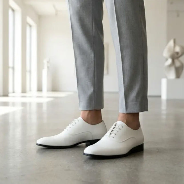 Men's Formal White Patent PU Leather Oxford Dress Brogue Shoes